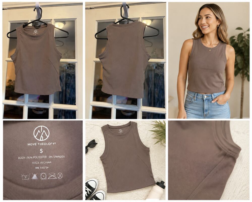 Move Theology Women's Ribbed Performance Tank Top – Size Small – Taupe/Brown